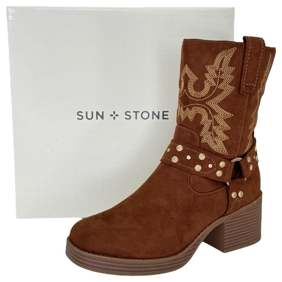 Sun + Stone Norahh Brown Microsuede Embroidered Womens Ankle Boots Size 8M - Picture 15 of 15